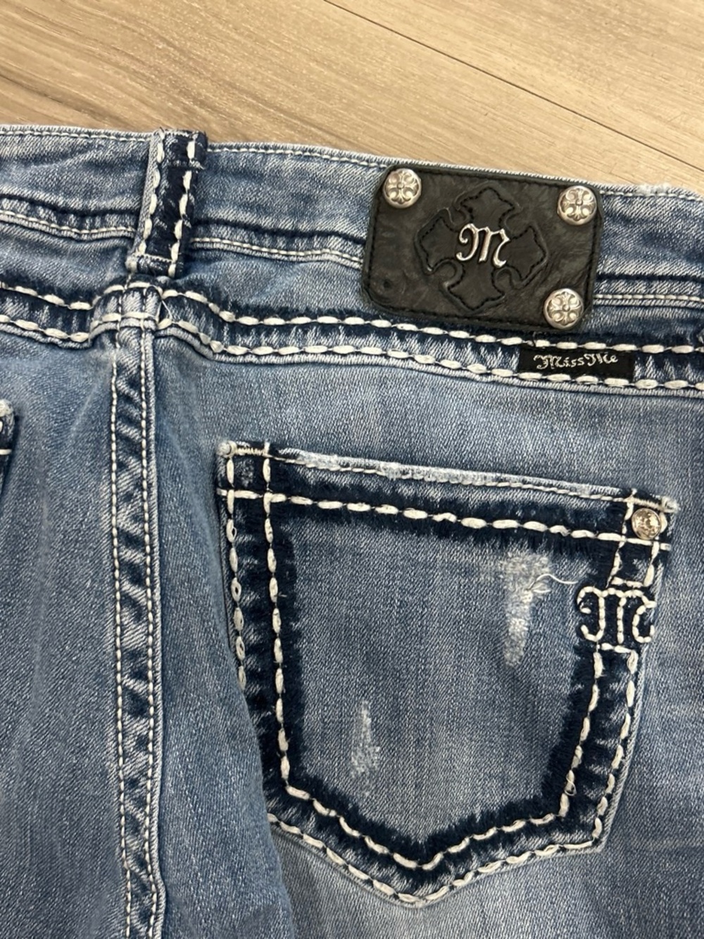Miss Me Distressed Blue Denim Boyfriend Jeans